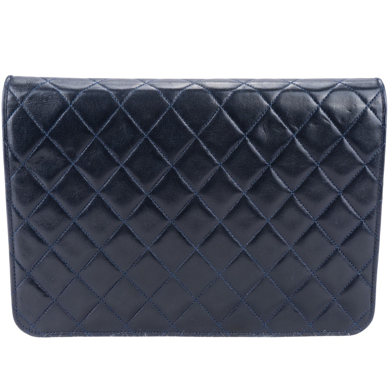 Chanel Navy Quilted Lambskin 24K Gold Single Flap Bag