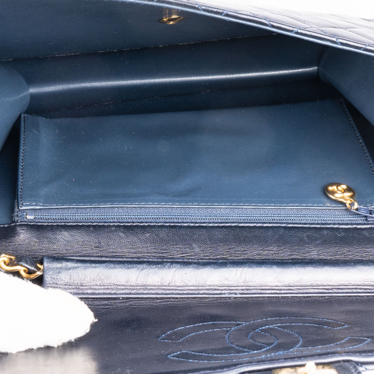 Chanel Navy Quilted Lambskin 24K Gold Single Flap Bag