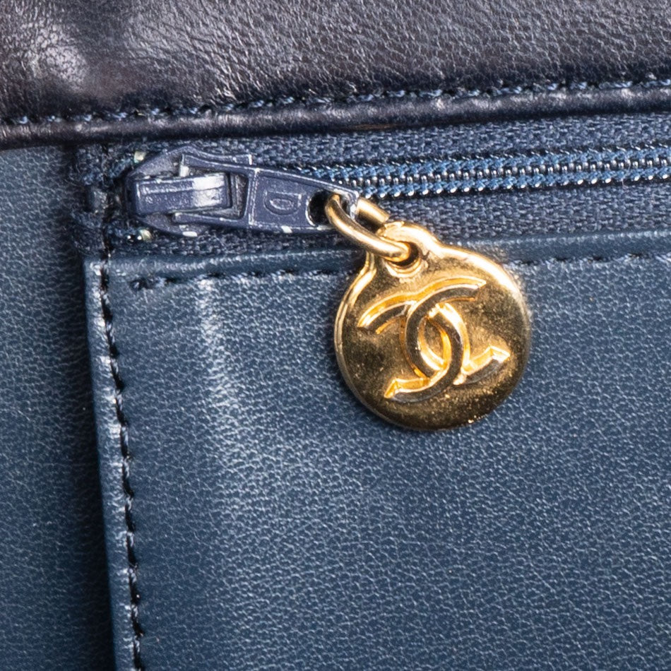 Chanel Navy Quilted Lambskin 24K Gold Single Flap Bag