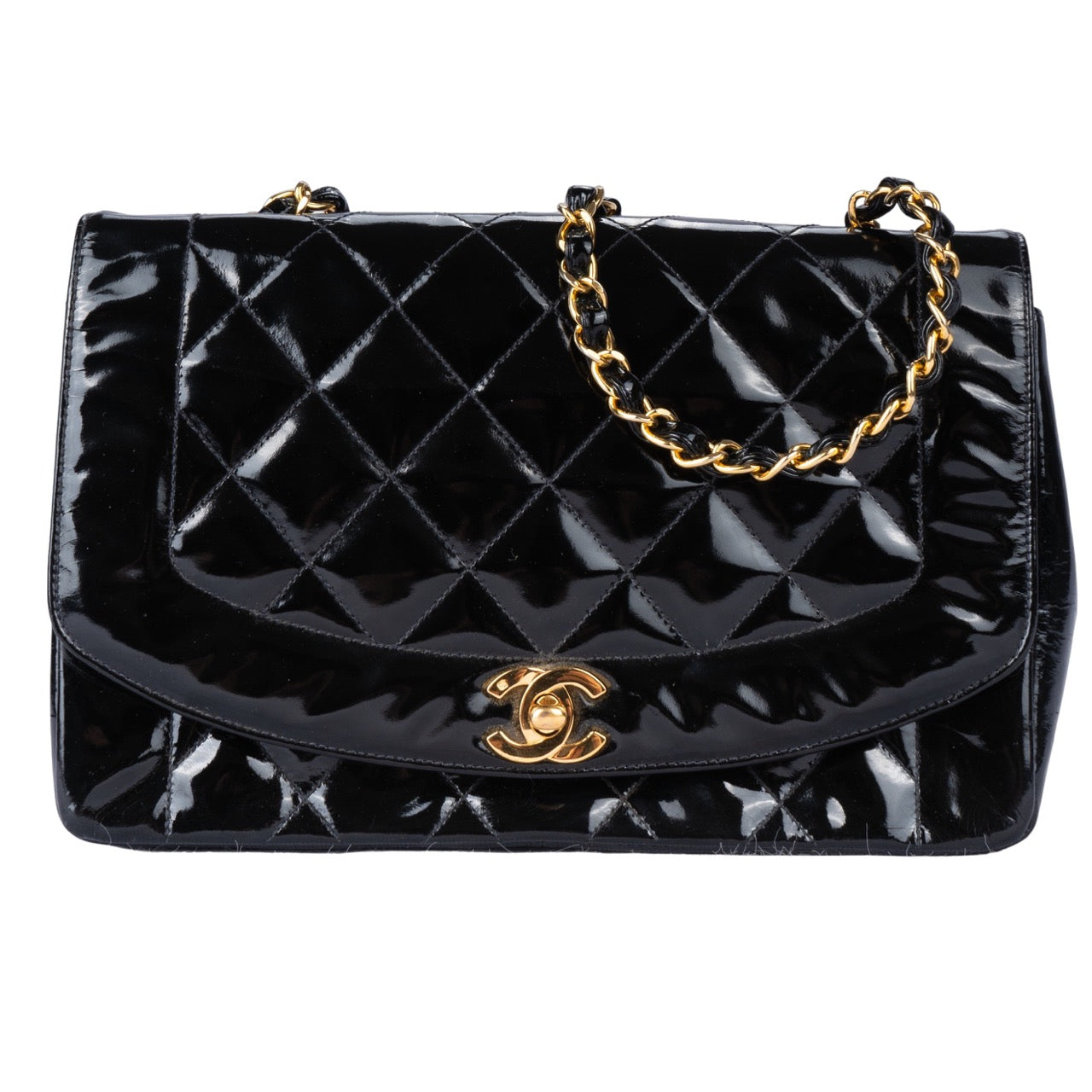 Chanel Patent Leather 24K Single Flap Diana Crossbody Bag