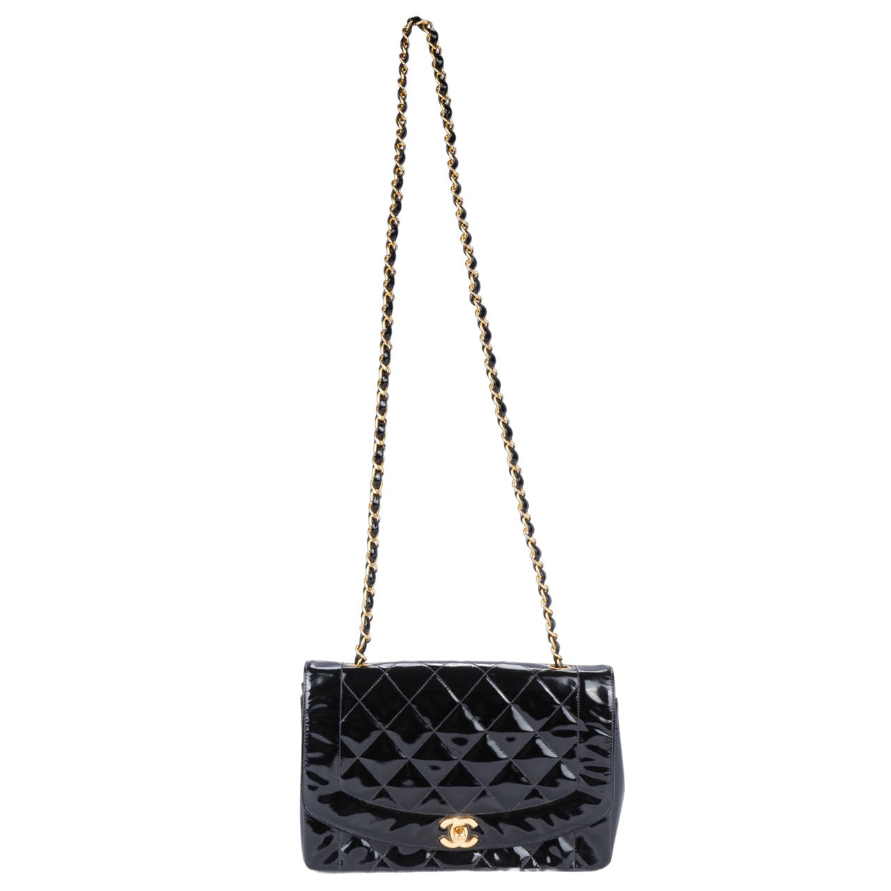 Chanel Patent Leather 24K Single Flap Diana Crossbody Bag