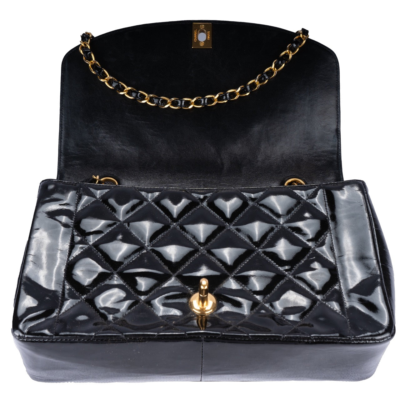 Chanel Patent Leather 24K Single Flap Diana Crossbody Bag