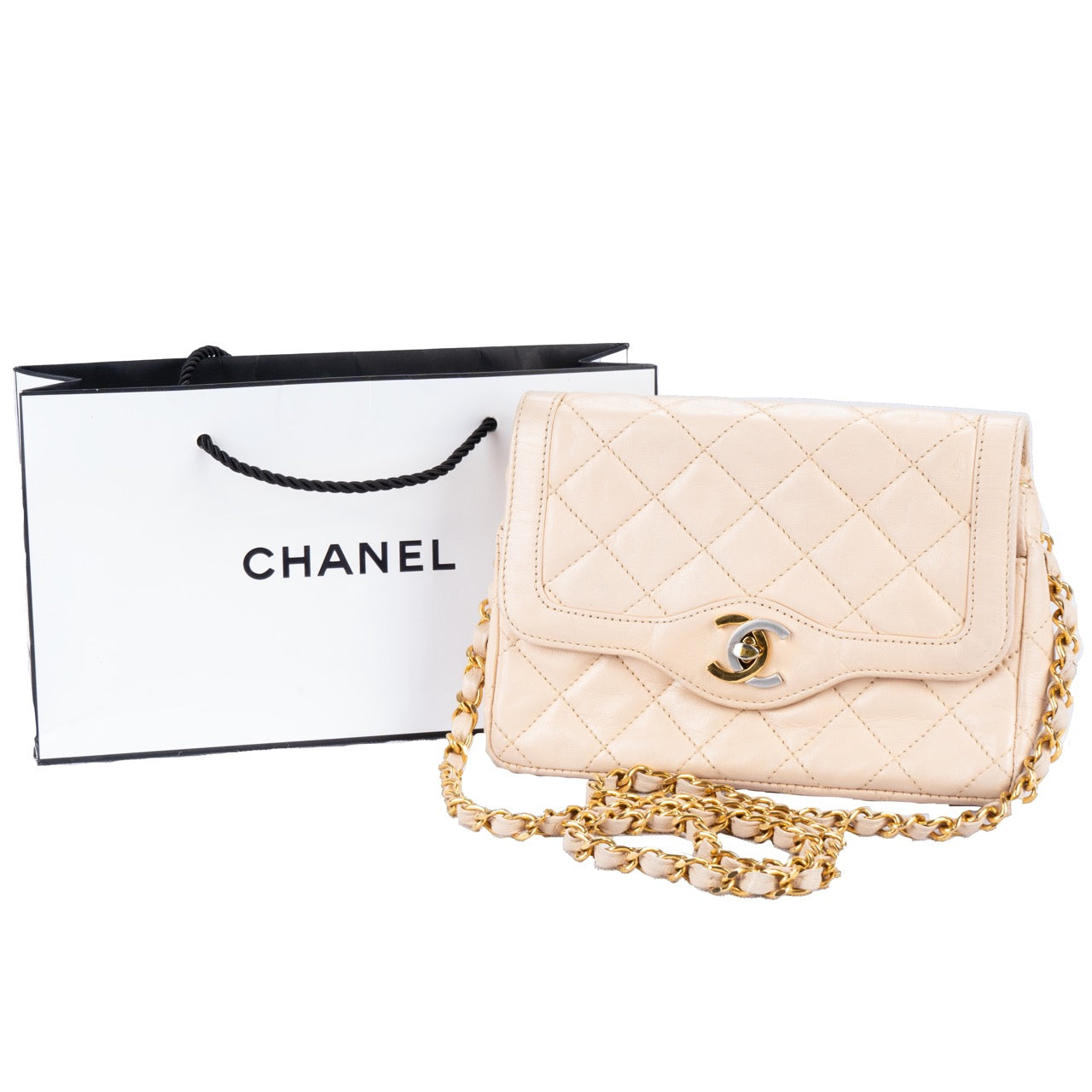 Chanel Quilted Lambskin Bicolor Crossbody Bag beige