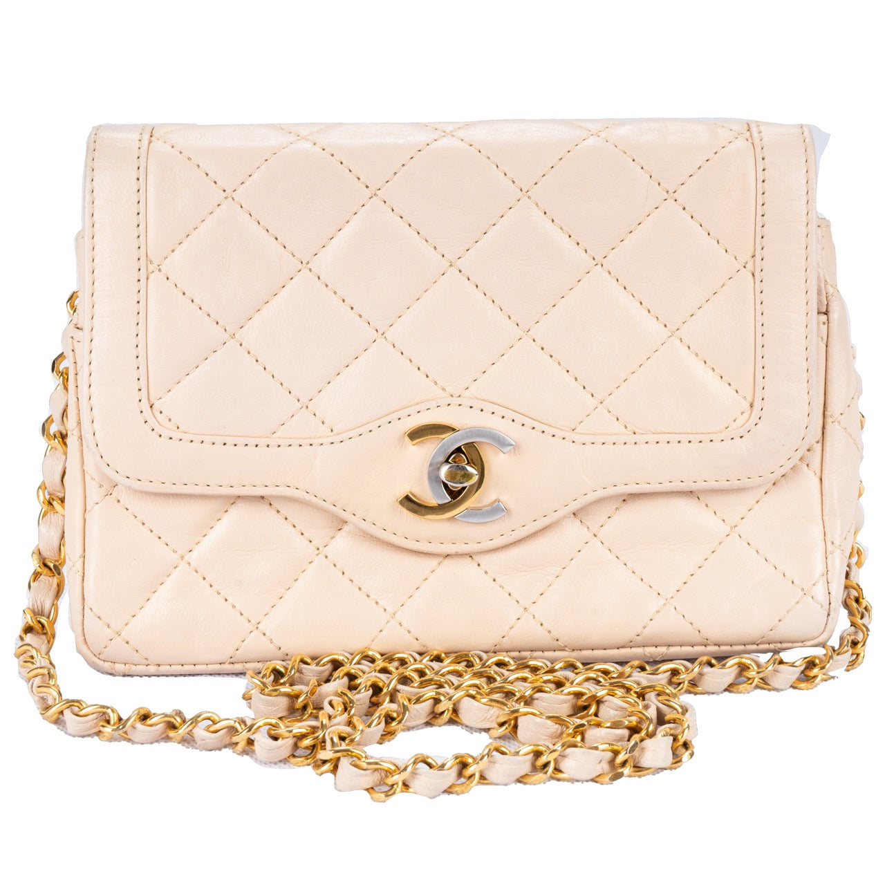 Chanel Quilted Lambskin Bicolor Crossbody Bag beige