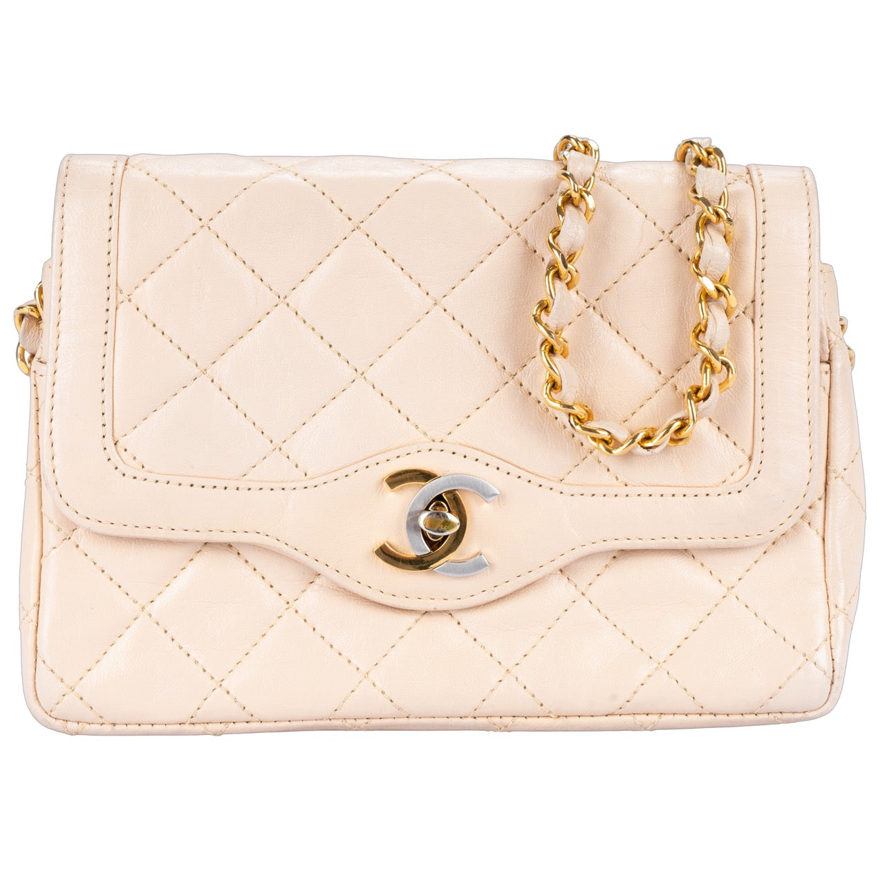 Chanel Quilted Lambskin Bicolor Crossbody Bag beige
