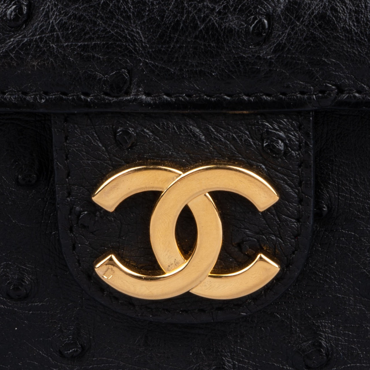 Chanel Ostrich Leather 24K Gold Single Flap Bag