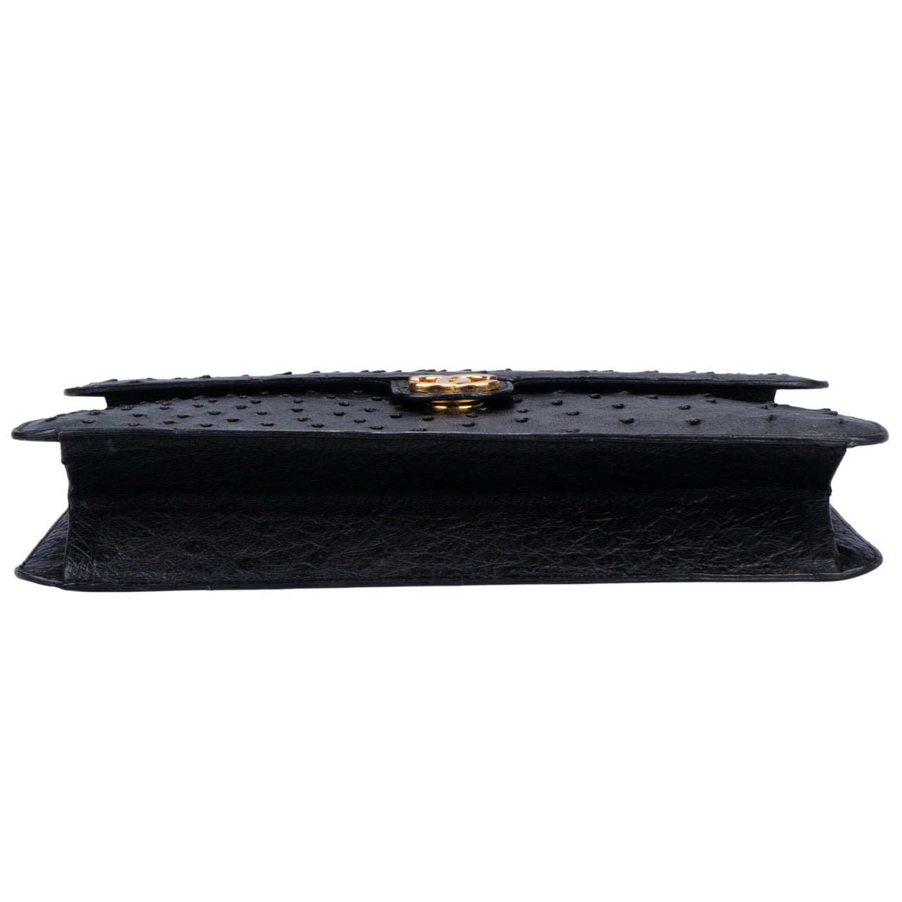 Chanel Ostrich Leather 24K Gold Single Flap Bag