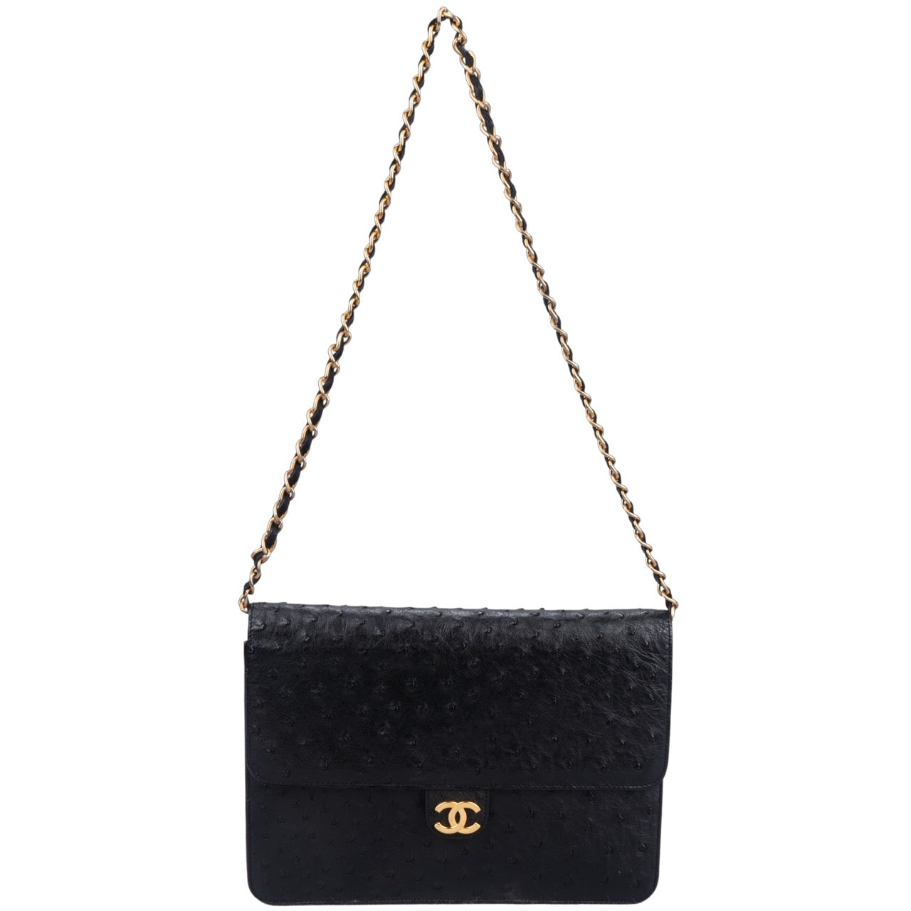 Chanel Ostrich Leather 24K Gold Single Flap Bag