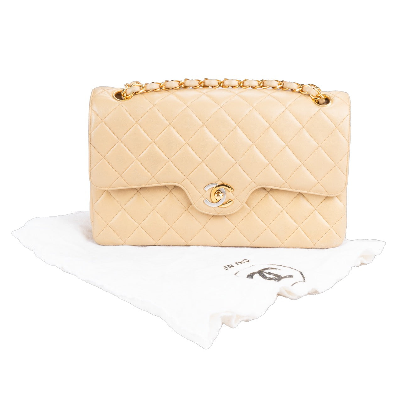 Chanel Quilted Lambskin 24K Gold Bicolor Double Flap Bag Medium