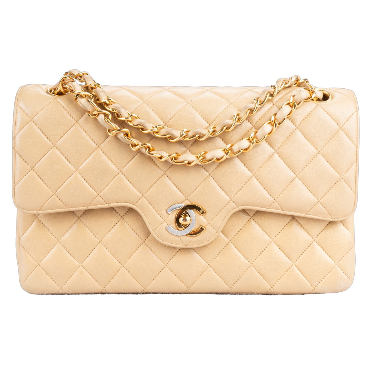 Chanel Quilted Lambskin 24K Gold Bicolor Double Flap Bag Medium