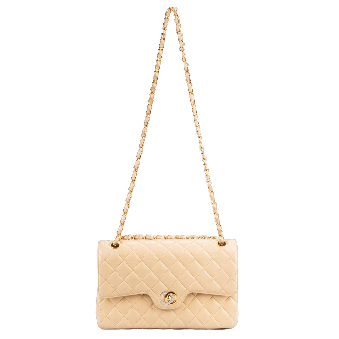 Chanel Quilted Lambskin 24K Gold Bicolor Double Flap Bag Medium