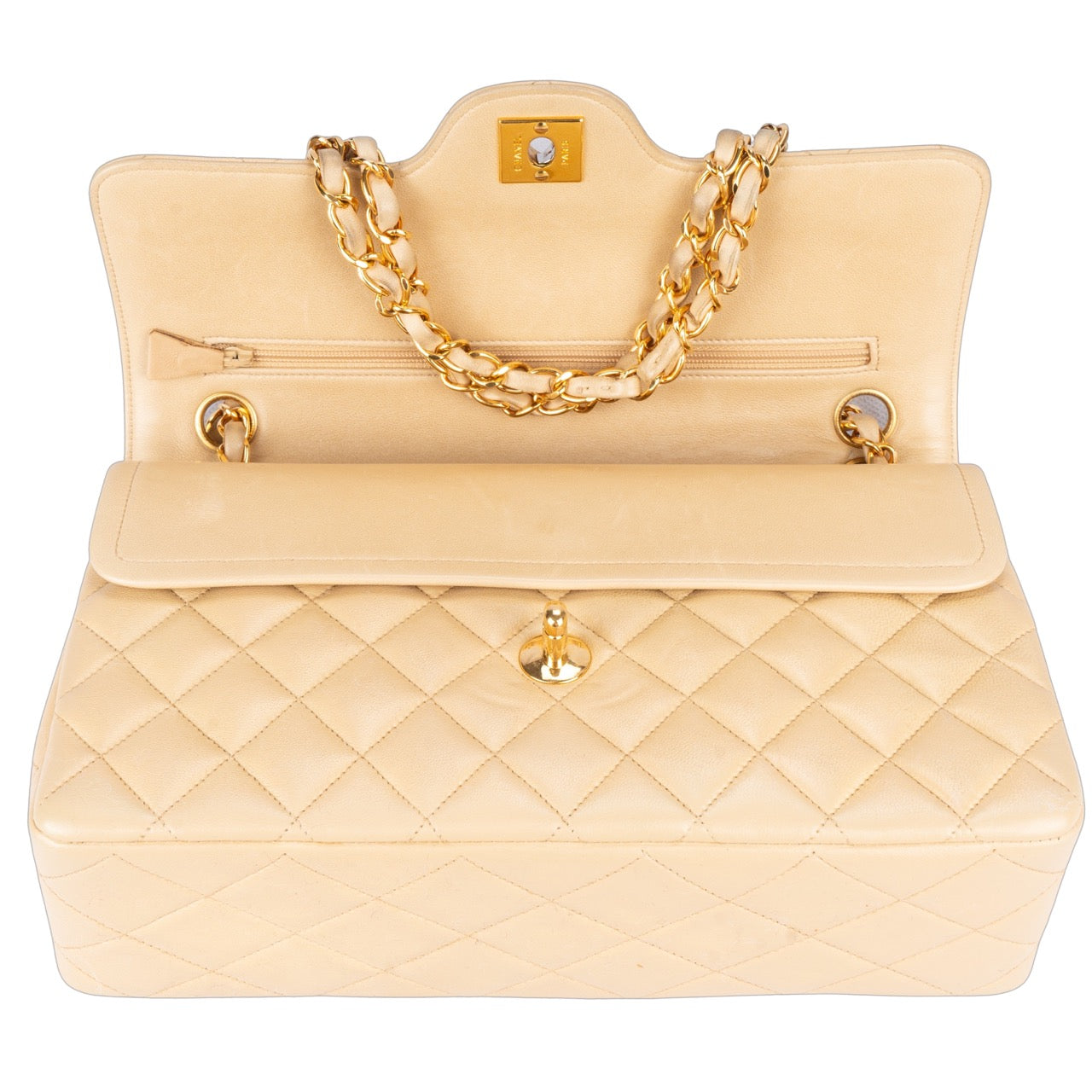 Chanel Quilted Lambskin 24K Gold Bicolor Double Flap Bag Medium