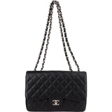 Chanel Quilted Caviar Leather Palladium Jumbo Singe Flap Crossbody Bag