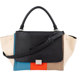 Céline Bicolor Leather Multicolor Striped Cotton Trapeze Handbag