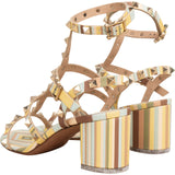 Valentino Multicolor Leather Rockstud Caged Block Heel Sandals (35)