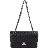 Chanel Quilted Caviar Leather Palladium Small Double Flap Shoulder Bag