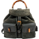 Gucci Green Suede Bamboo Backpack