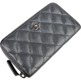 Chanel Quilted Metallic Lambskin Zip Around Wallet