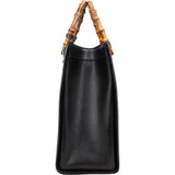 Gucci Black Leather Bamboo Handle Handbag