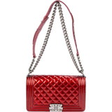 Chanel Quilted Patent Leather Medium Boy Single Flap Crossbody Bag