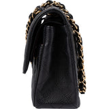 Chanel Quilted Caviar Leather Gold Small Double Flap Shoulder Bag