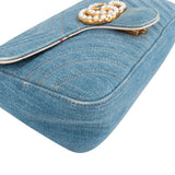 Gucci Denim Matelassé Denim Pearl GG Marmont Crossbody Bag