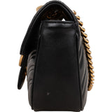 Gucci Black Quilted Leather Marmont GG Flap Crossbody Bag