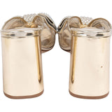 Miu Miu Gold Metallic Leather Embellished Bow Plexi Ribbon Mules Pumps (37)