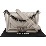 Chanel Metallic Chevron Caviar Leather Boy Single Flap Crossbody Bag