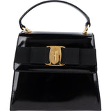 Salvatore Ferragamo Black Patent Calf Leather Vara Bow Top Handle Handbag