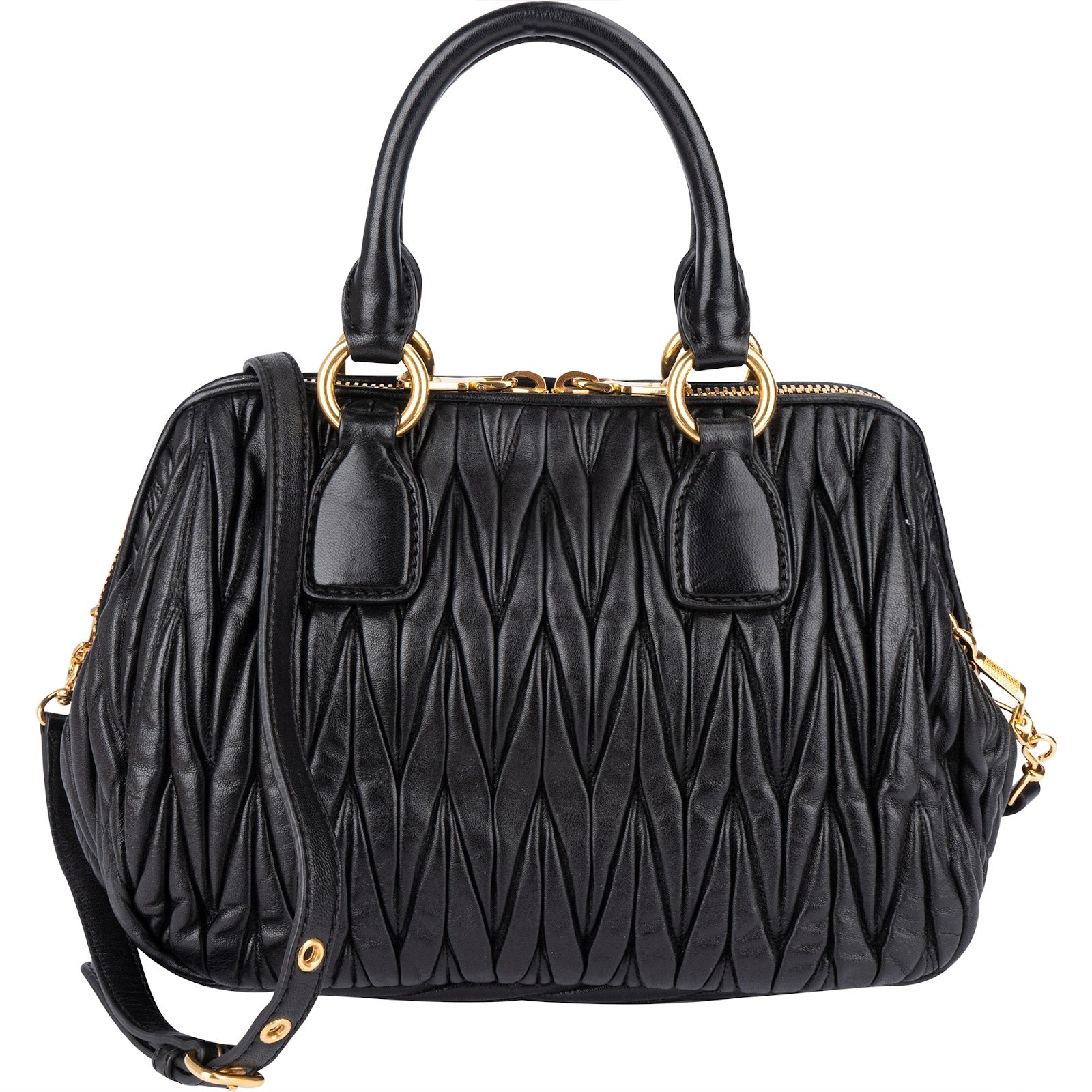 [🔄️B24 / F15] Miu Miu Black Matelassé Nappa Leather Top-Handle Bag Handbag - vintageandkickz