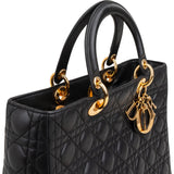Christian Dior Noir Quilted Lambskin Medium Lady Dior Handbag