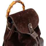 Gucci Brown Suede Small Bamboo Backpack