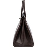 Hermès Brun Boxcalf Leather Palladium Birkin 35 Handbag
