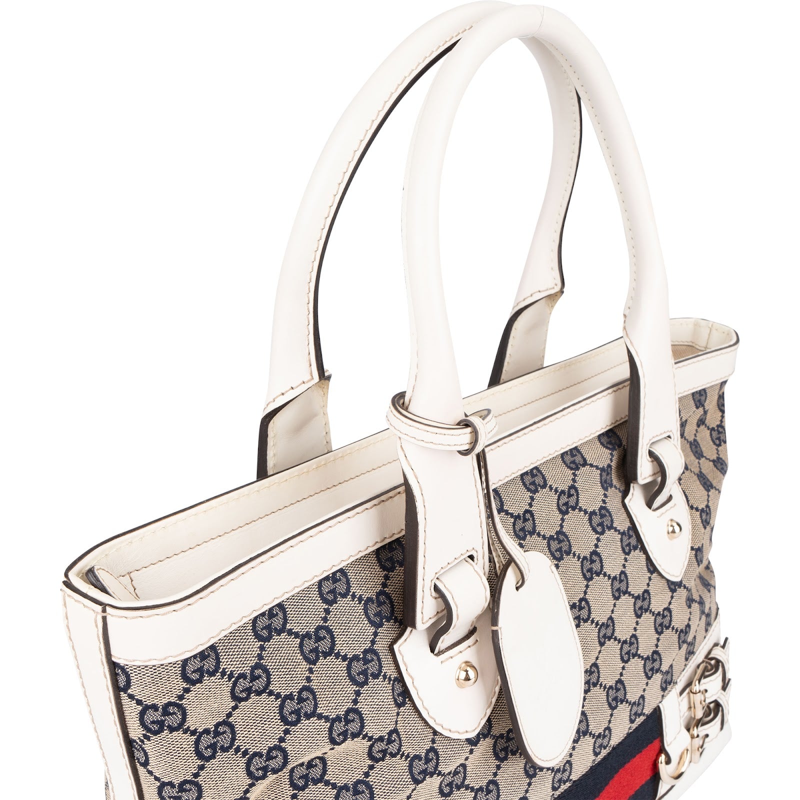 Gucci Monogram GG Canvas Sherry Line White Tote Shoulder Bag - vintageandkickz