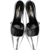 Yves Saint Laurent Silver Metallic Patent Leather Blade Slingback Pumps (37)