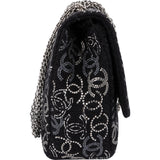 Chanel Sequin Tweed Palladium CC Jumbo Double Flap Crossbody Bag