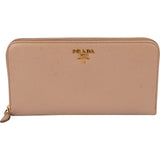 Prada Beige Saffiano Leather Zip Around Wallet
