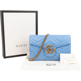 Gucci Chevron Matelassé Leather GG Marmont Wallet On Chain Crossbody Bag