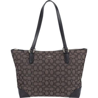 Coach Black Leather Monogram Signature Zip Tote Shoulder Bag