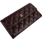 Chanel Quilted Maroon Caviar Leather Classic Flap Wallet