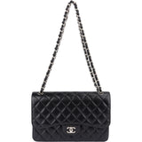 Chanel Quilted Caviar Leather Palladium Jumbo Double Flap Crossbody Bag