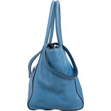 Prada Blue Vitello Daino Leather Shopping Luggage Handbag