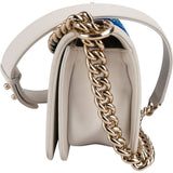 Chanel Sequin Embellishment Chevron Calf Leather Boy Single Flap Crossbody Bag