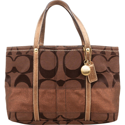 Coach Monogram Signature Stripe Lurex Glam Small Tote Handbag