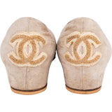 Chanel Beige Suede Cork Cap Toe Wedge Ballerina Flats (37)