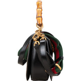 Gucci Black Leather Monogram Bamboo Top Handle 1947 Handbag