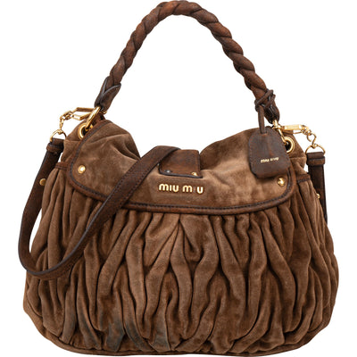 Miu Miu Brown Suede Leather Coffer City Handbag