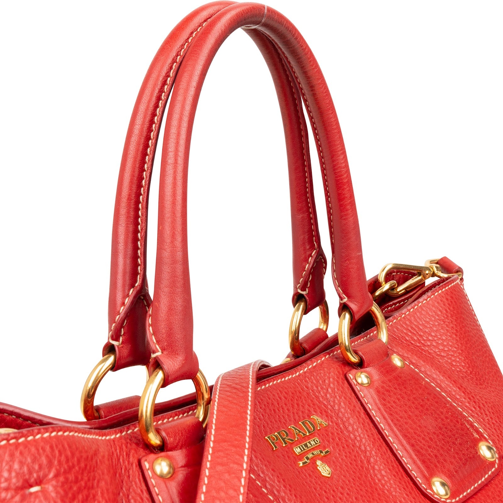 Prada Grained Red Vitello Daino Tote Handbag - vintageandkickz