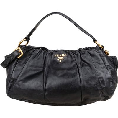 Prada Nappa Leather Gathered Hobo Shoulder Bag